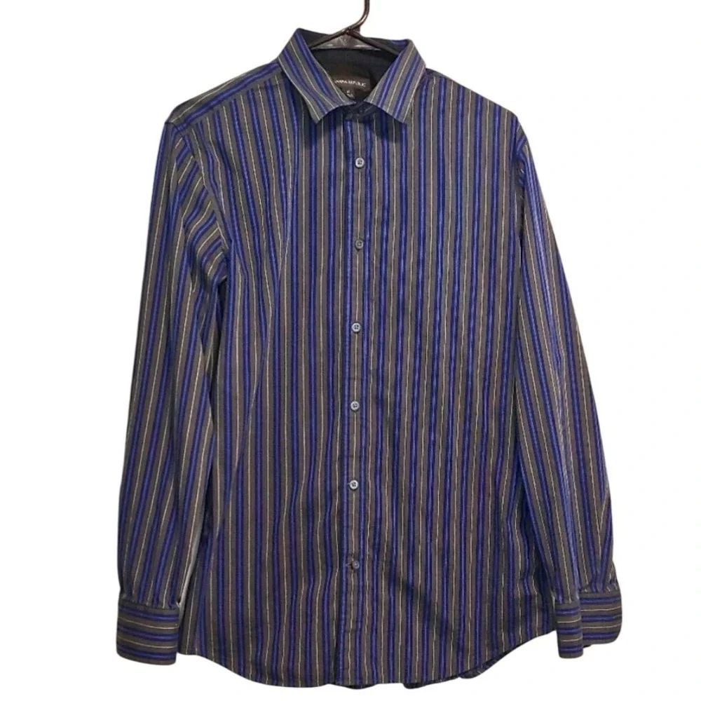 Banana Republic Mens Blue Gray Striped Button‎ Down Shirt M Dark Academia Office